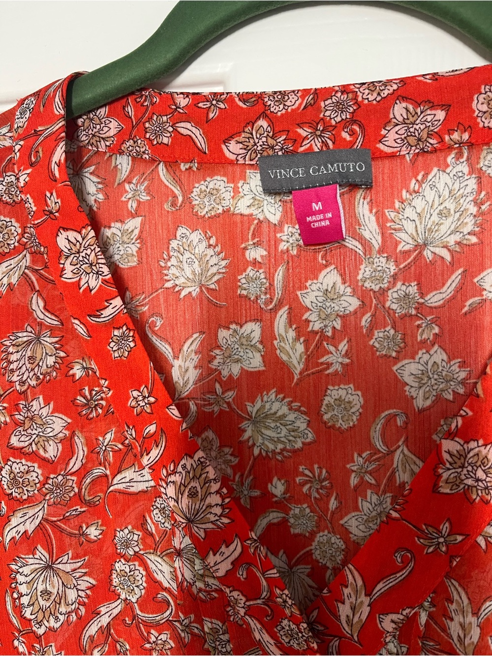 Vince Camuto Red Floral Ruffle Sleeve Blouse - Picture 2 of 9